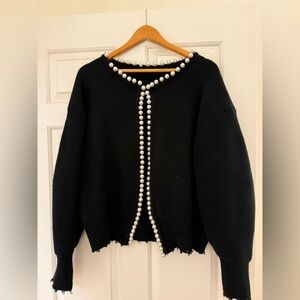 COMMENSE Black Sweater with Pearl Accents
